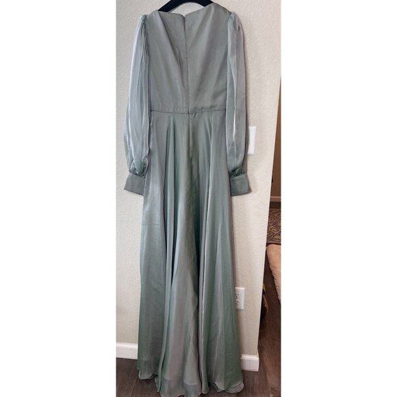 Mac Duggal Size 4 Sheer Blouson Sleeve Sage Green  Gown 67873 Dress Sold Out - Picture 12 of 14